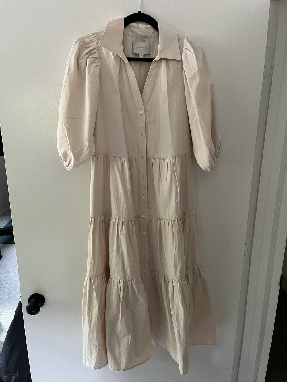 Brochu Walker Havana Dress - Cream Tiered Button-Front Puff Sleeve Dress